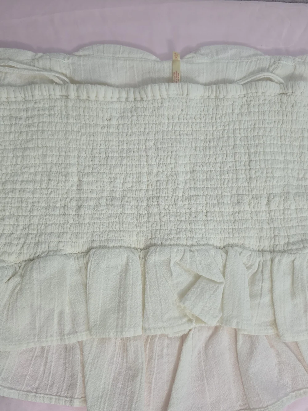 Free People Cream Ruched Ruffle Tube Top